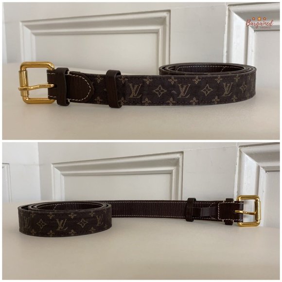 Authentic Louis Vuitton Brown Monogram Mini Lin Canvas Leather Buckle Belt 90/36 - Picture 10 of 13